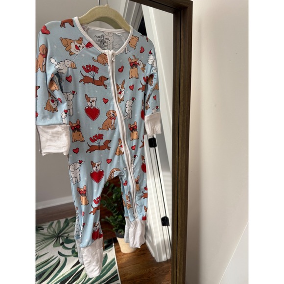 Caden Lane Puppy Love Dogs Baby Blue Zipper Sleeper Pajamas Bamboo Zippy 3/6M - Picture 1 of 5